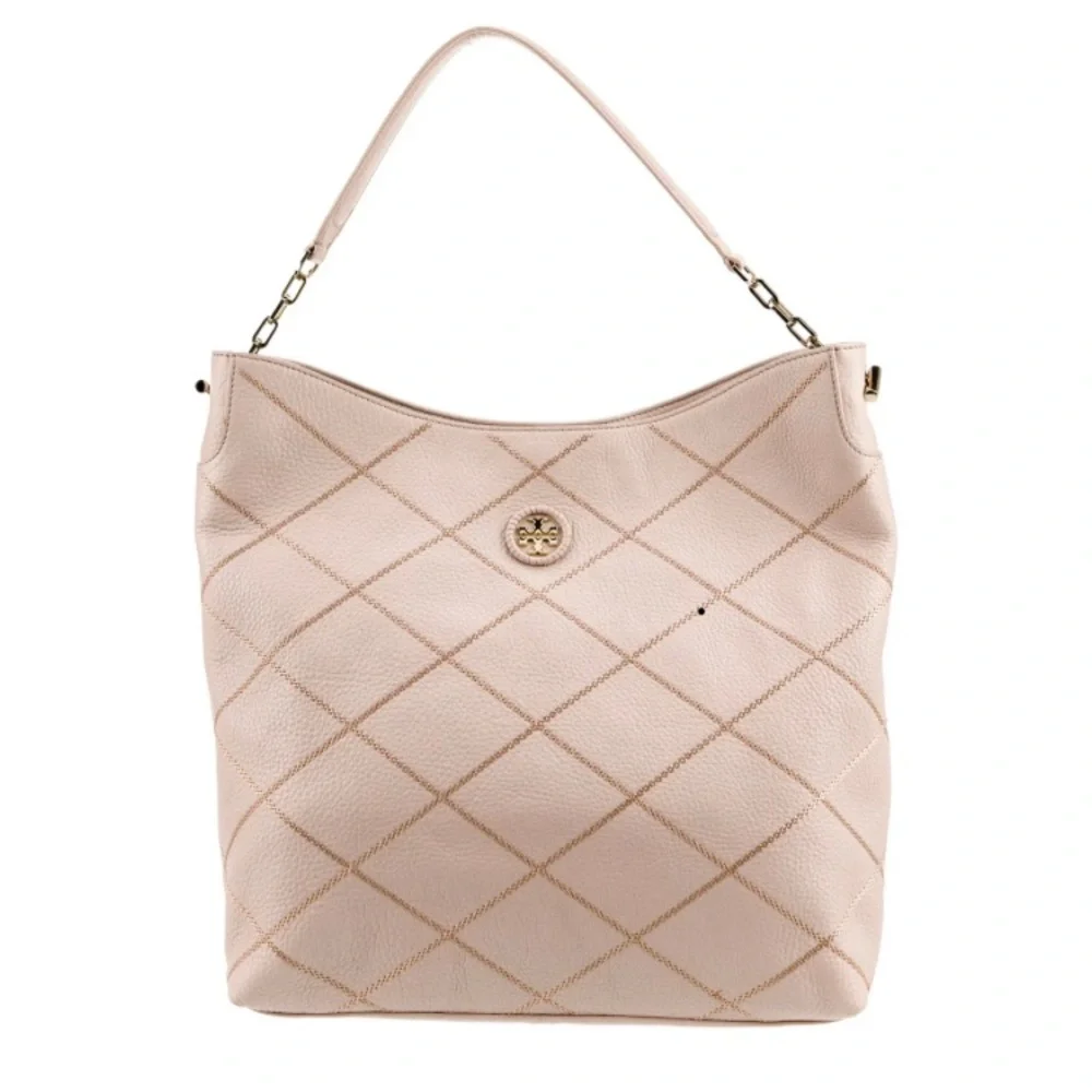 Tory Burch Womens Port Frida Blush‎ Pink Diamond Stitched Pebbled Hobo Tote $548